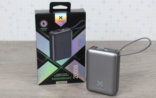 Огляд Vinga 20000 mAh 45W Display Cable (VPBB2045C): доступний павербанк потужністю до 45 Вт