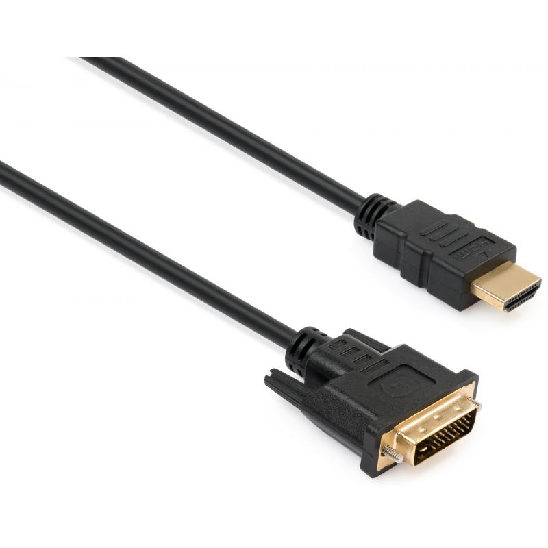 Кабель мультимедийный HDMI to DVI 24+1pin,  1.8m Vinga (VCPHDMI2DVIMM1.8BK)
