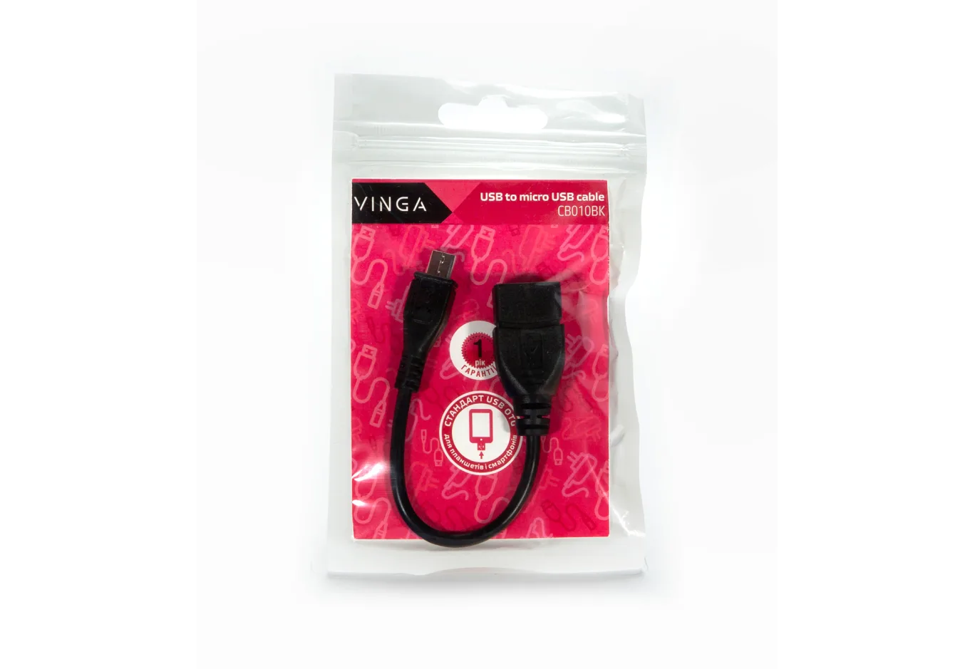 Adapter OTG USB 2.0 AF to Micro 5P 0.1m Vinga (CB010BK)