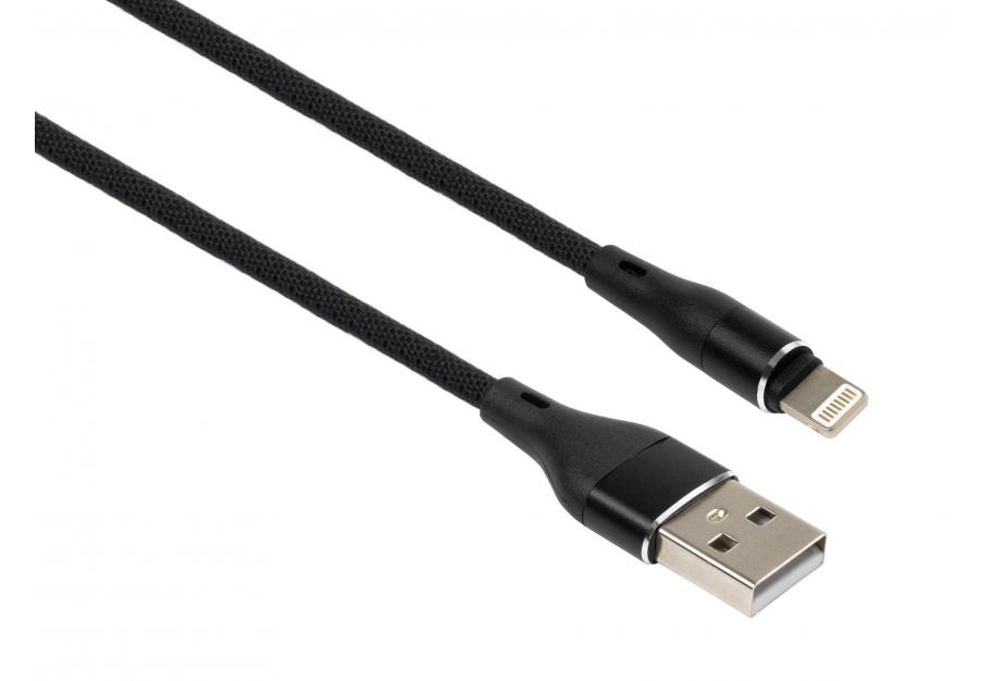 Data cable USB 2.0 AM to Lightning 1.0m cylindric nylon back Vinga (VCPDCLCANB1BK)
