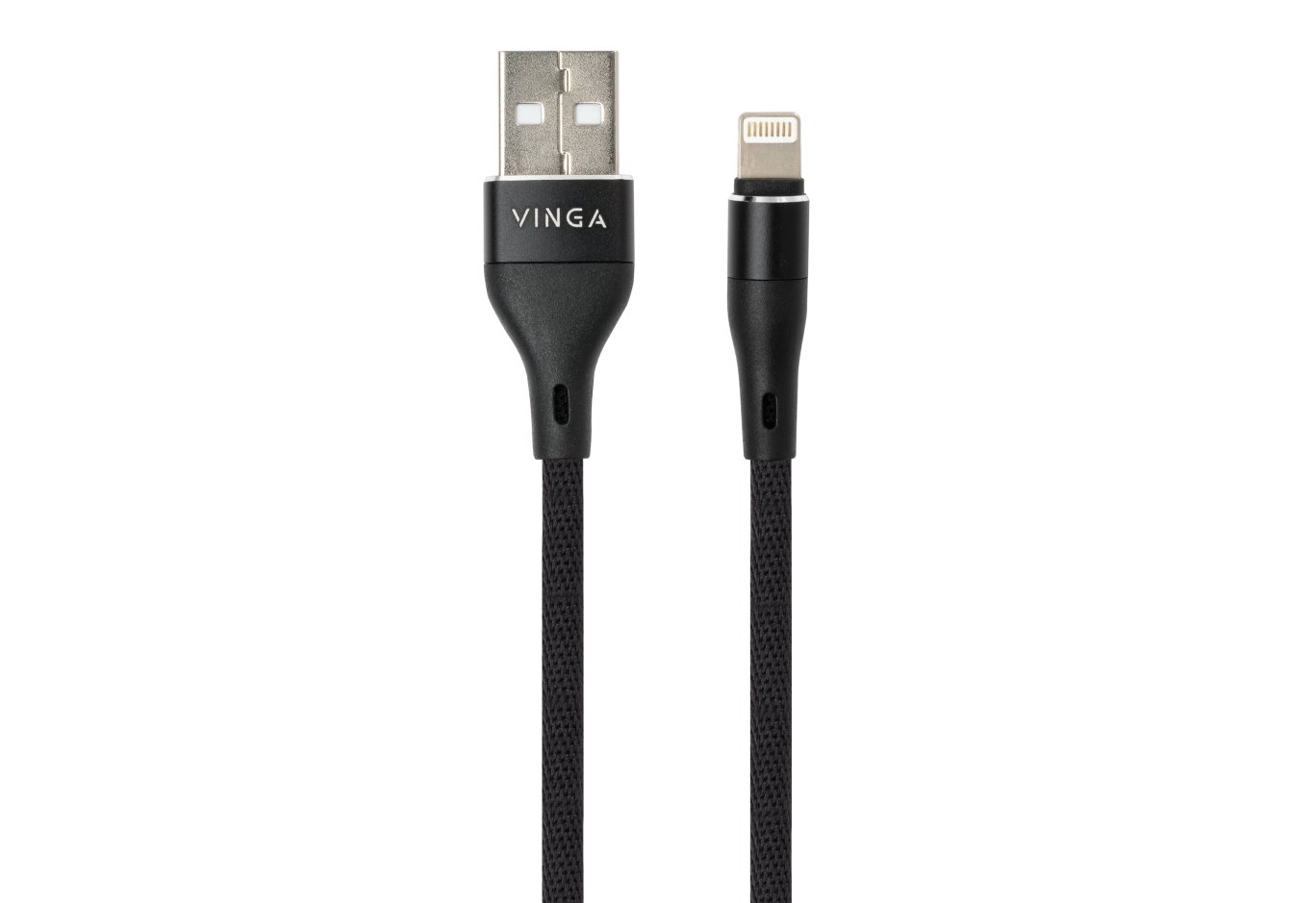 Data cable USB 2.0 AM to Lightning 1.0m cylindric nylon back Vinga (VCPDCLCANB1BK)