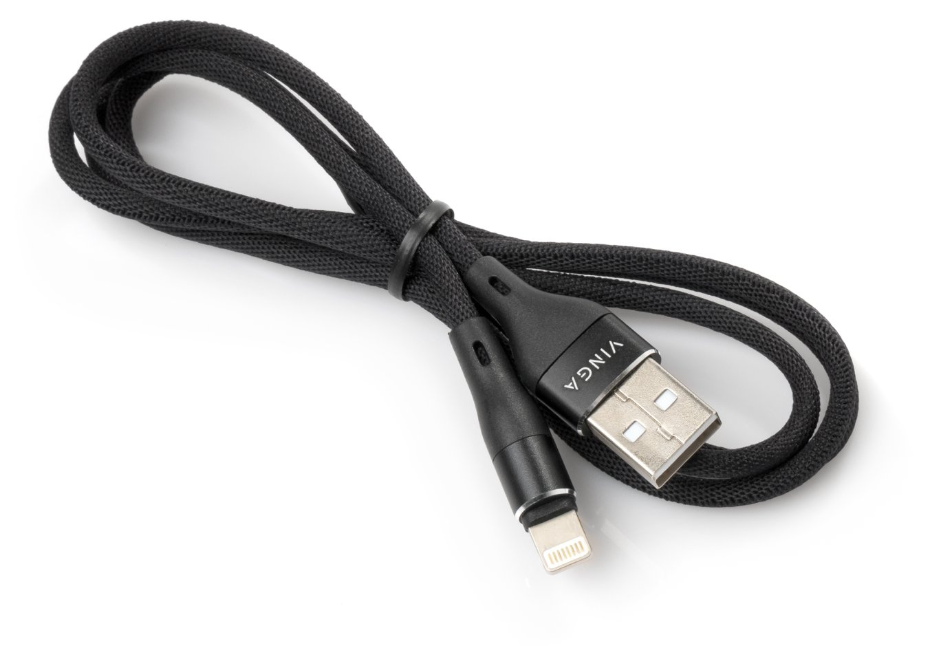 Data cable USB 2.0 AM to Lightning 1.0m cylindric nylon back Vinga (VCPDCLCANB1BK)