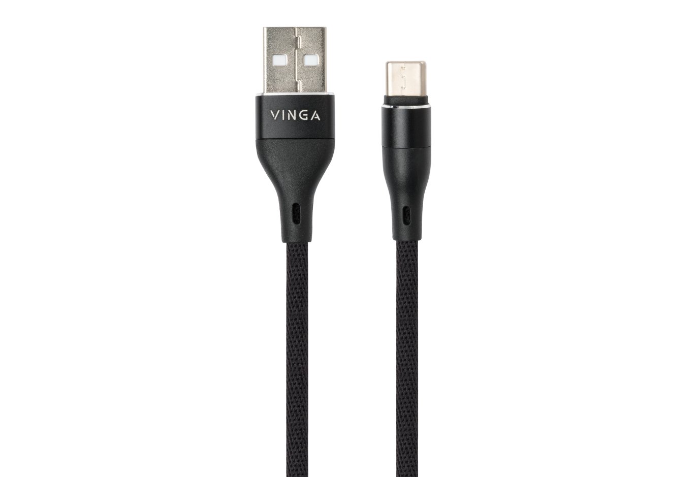 Data cable USB 2.0 AM to USB-C 1.0m cylindric nylon back Vinga (VCPDCTCCANB1BK)