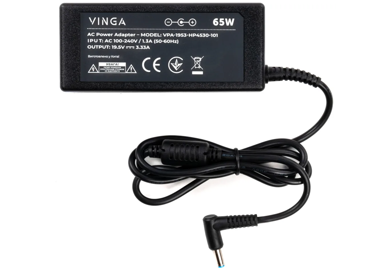 Laptop power supply Vinga HP 65W 19.5V 3.33А 4.5*3.0 (VPA-1953-HP4530-101)