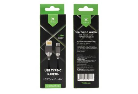 Дата кабель USB 2.0 AM to Type-C 1.0m 2-sides usb nylon black Vinga (VCPDCTC2SNB1BK)