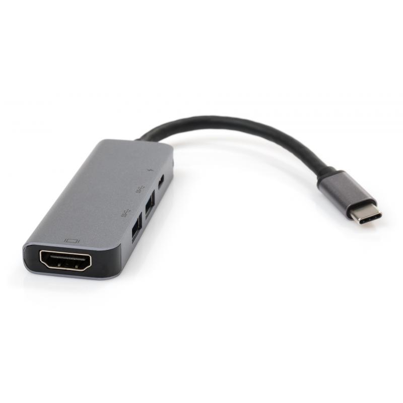 Концентратор Vinga Type-C to 4K HDMI+2*USB3.0+Type-C PD aluminium (VCPATC2PDU3HIGR)