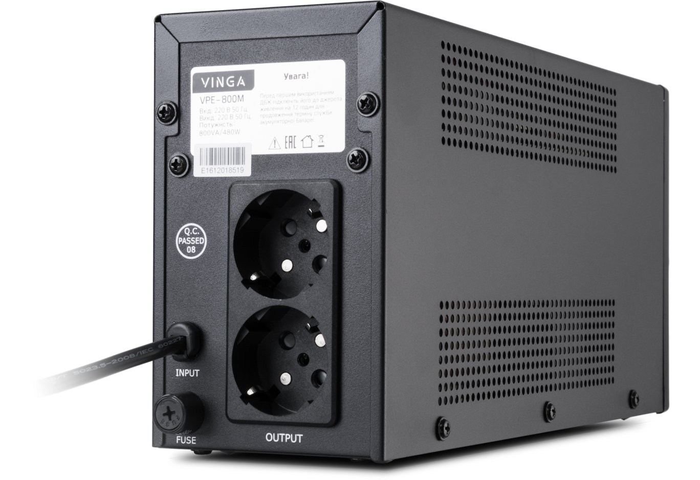 Пристрій безперебійного живлення Vinga LED 800VA metal case (VPE-800M)