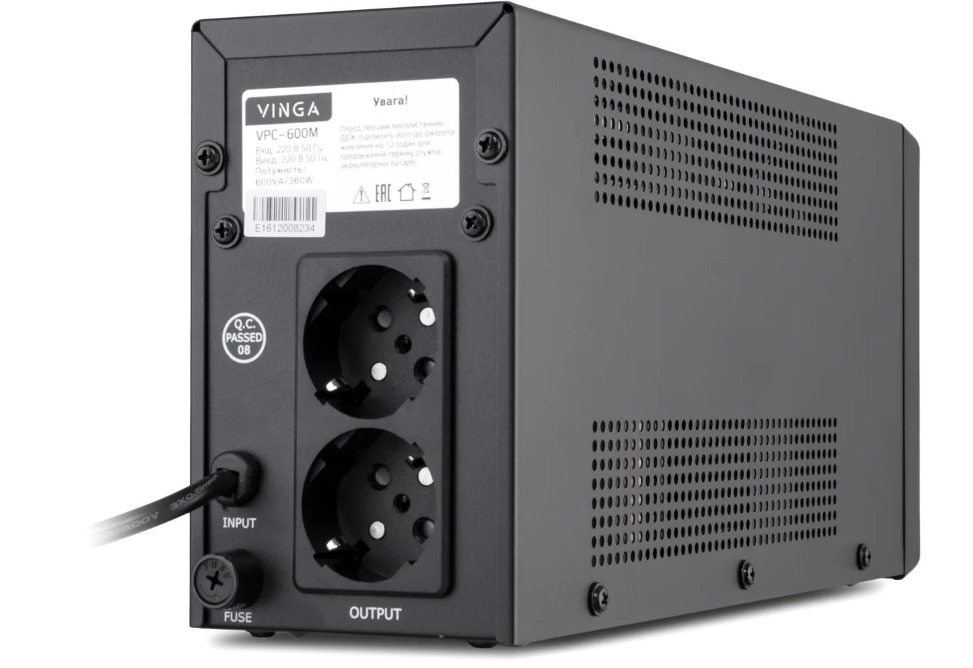 Пристрій безперебійного живлення Vinga LCD 600VA metal case (VPC-600M)