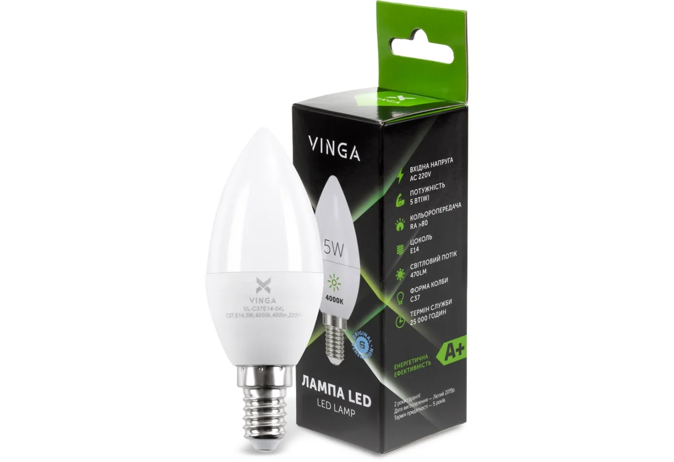 Лампочка Vinga VL-C37E14-54L