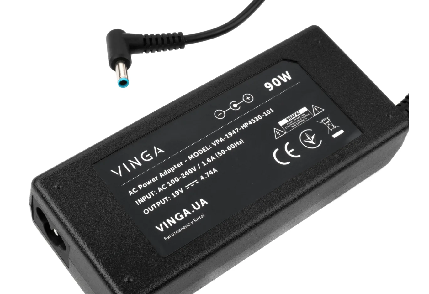 Блок живлення до ноутбуку Vinga HP 90W 19V 4.74A 4.5*3.0 (VPA-1947-HP4530-101)