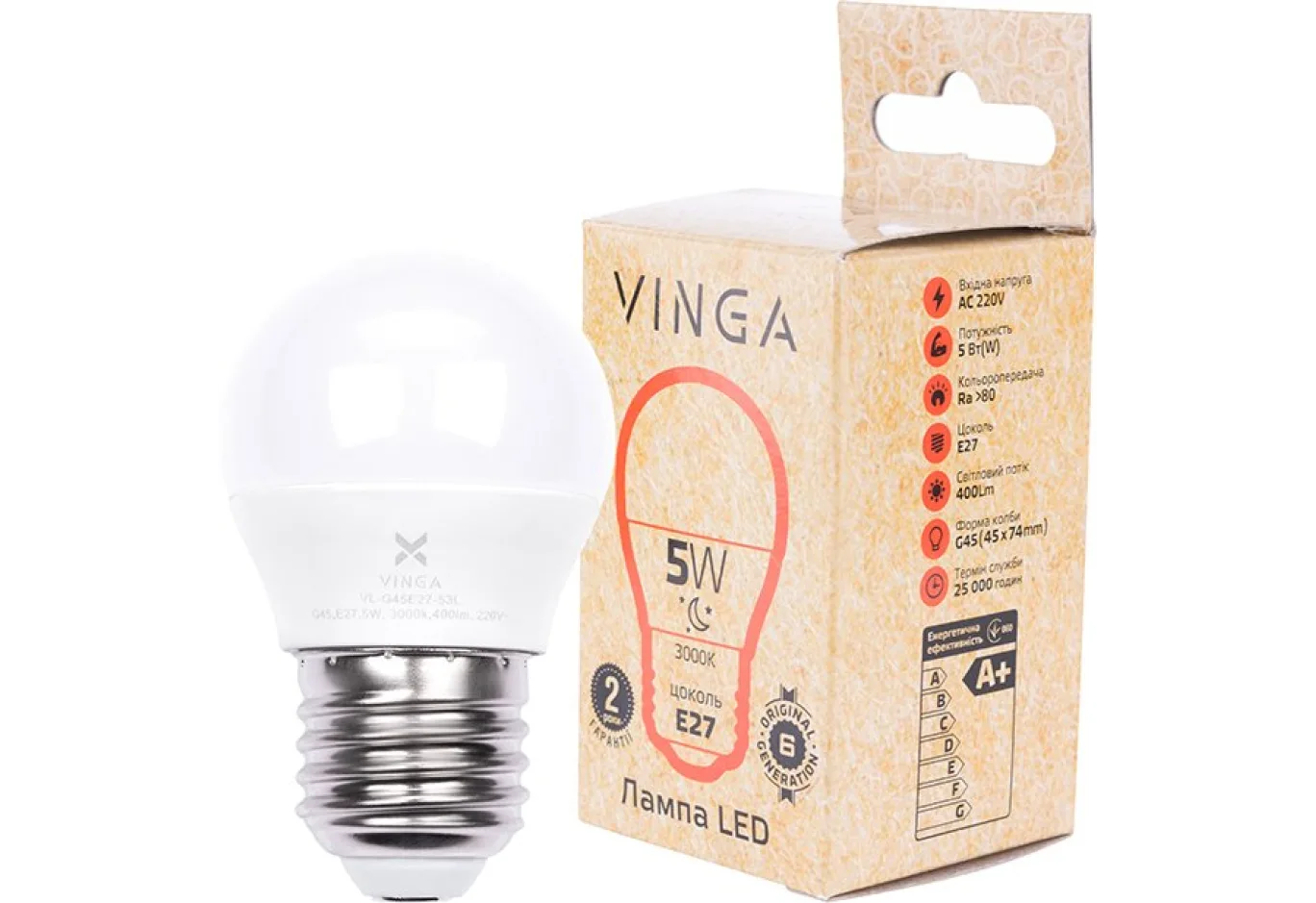 Лампочка Vinga VL-G45E27-53L