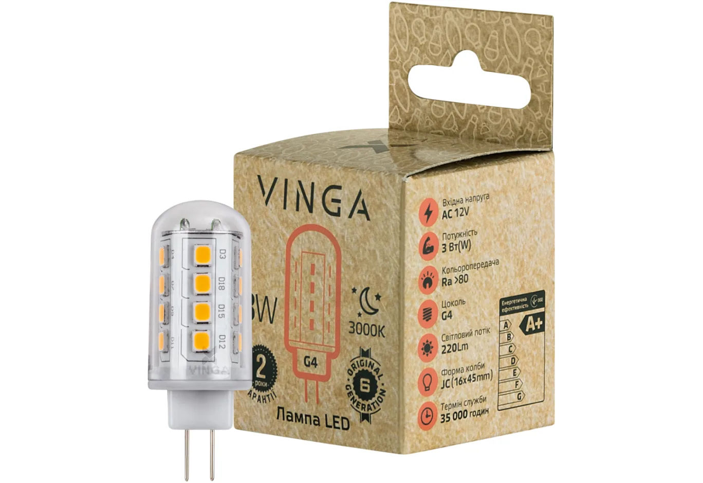 Лампочка Vinga VL-JCG4-33L-12