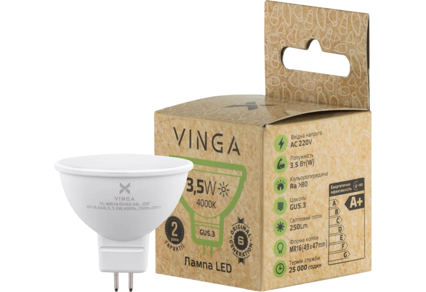 Лампочка Vinga VL-MR16GU53-34L-220