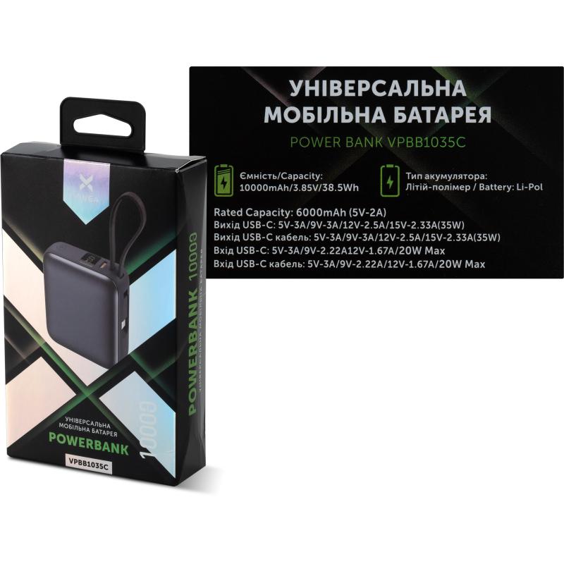 Батарея універсальна Vinga 10000 mAh 35W Display Cable (VPBB1035C)