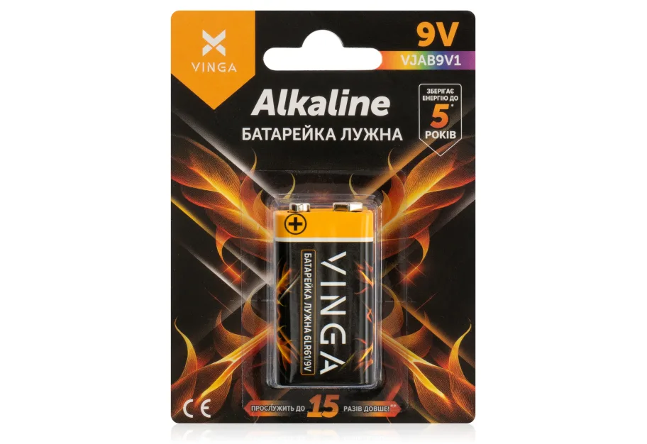 Battery 9V 6LR61 Alkaline Vinga (VJAB9V1)