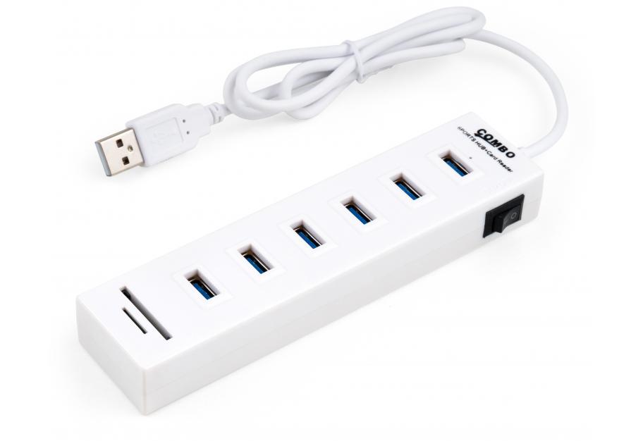 Hub Vinga 6xUSB2.0 + card-reader with switch 0.8m (VCP2H6USBCRSWWH)