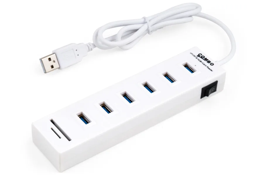 Концентратор Vinga 6xUSB2.0 + card-reader with switch 0.8m (VCP2H6USBCRSWWH)