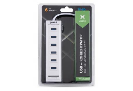 Концентратор Vinga 6xUSB2.0 + card-reader with switch (VCP2H6USBCRSWWH)