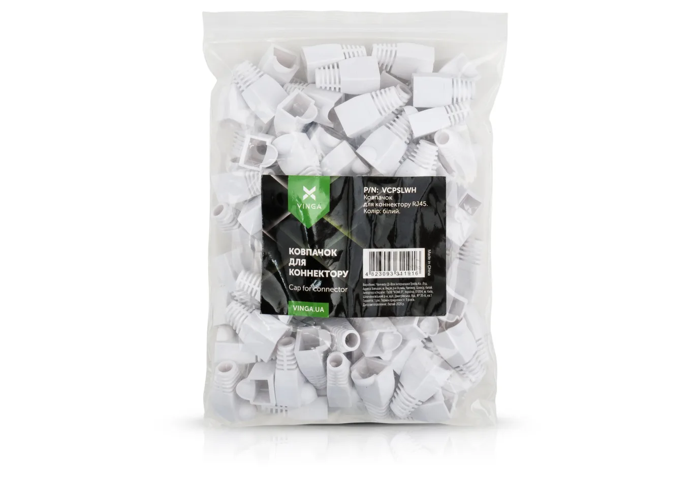 Ковпачок конектора Vinga RJ45 white (VCPSLWH)