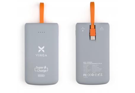 Батарея универсальная Vinga 10000 mAh SuperQC soft touch w/cable 22.5W dark grey (VPB1SQSCDG)