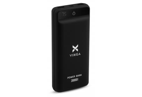 Батарея універсальна Vinga 20000 mAh QC3.0 Display soft touch black (VPB2QLSBK)