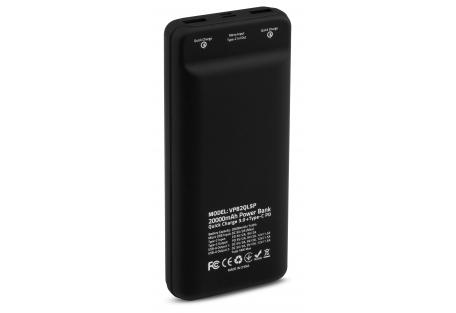 Батарея універсальна Vinga 20000 mAh QC3.0 Display soft touch black (VPB2QLSBK)