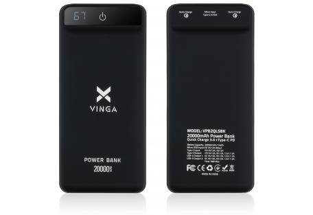 Батарея універсальна Vinga 20000 mAh QC3.0 Display soft touch black (VPB2QLSBK)
