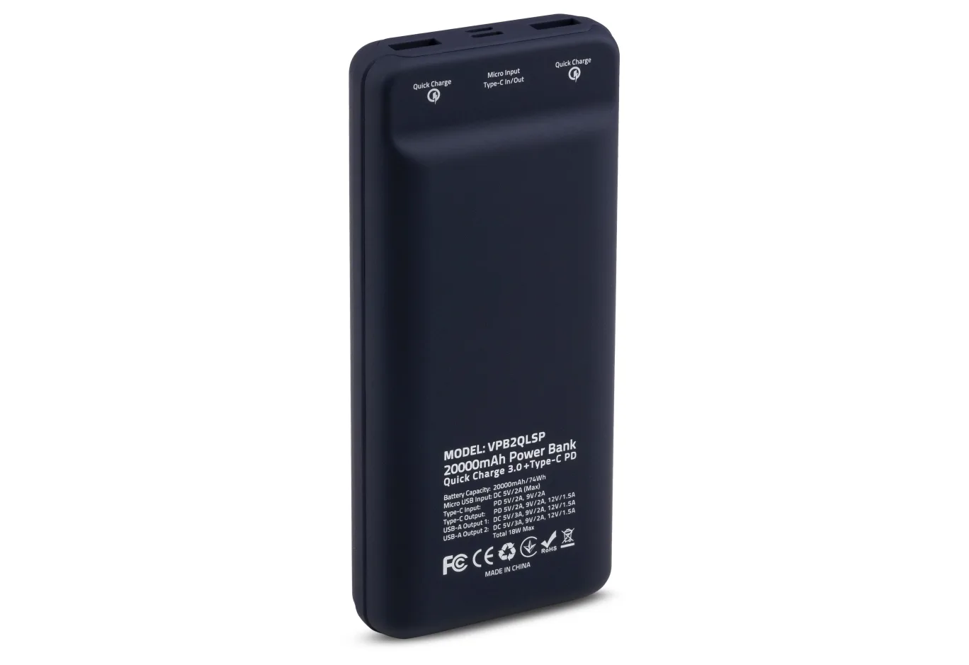Батарея універсальна Vinga 20000 mAh QC3.0 Display soft touch purple (VPB2QLSP)