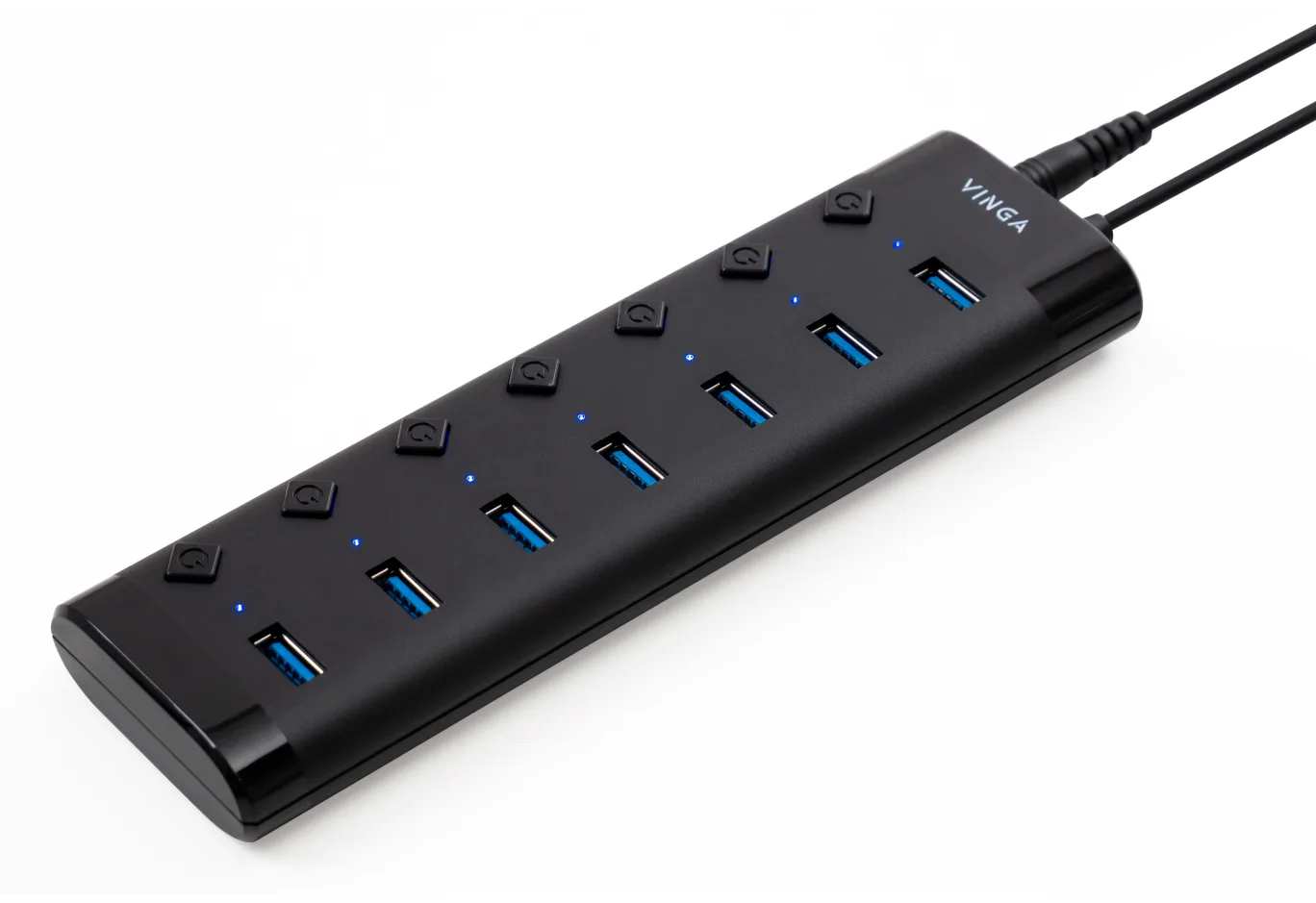 Hub Vinga USB3.0 to 7*USB3.0 1m cable with Switch and Power Adapter (VHA3A7B)