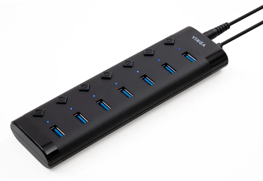 Концентратор Vinga USB3.0 to 7*USB3.0 1m cable with Switch and Power Adapter (VHA3A7B)