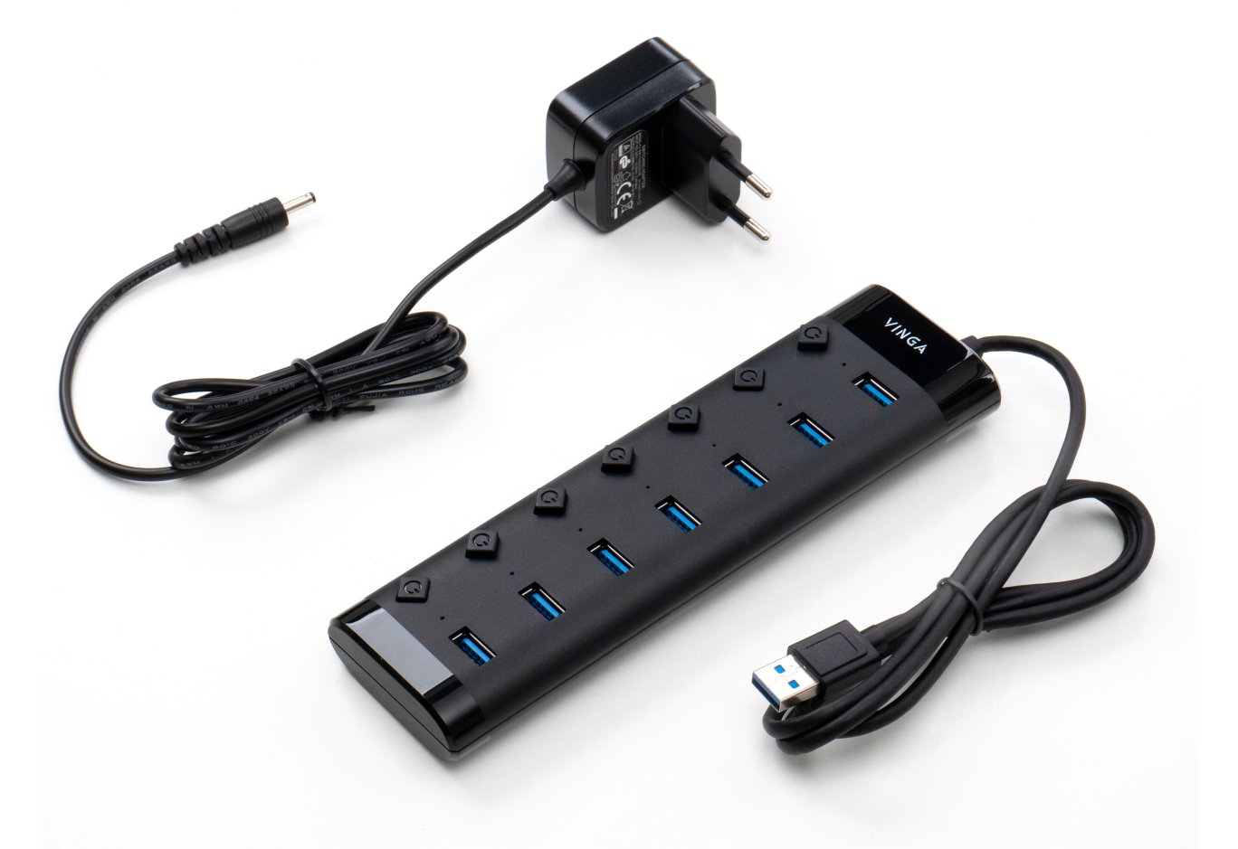 Hub Vinga USB3.0 to 7*USB3.0 1m cable with Switch and Power Adapter (VHA3A7B)