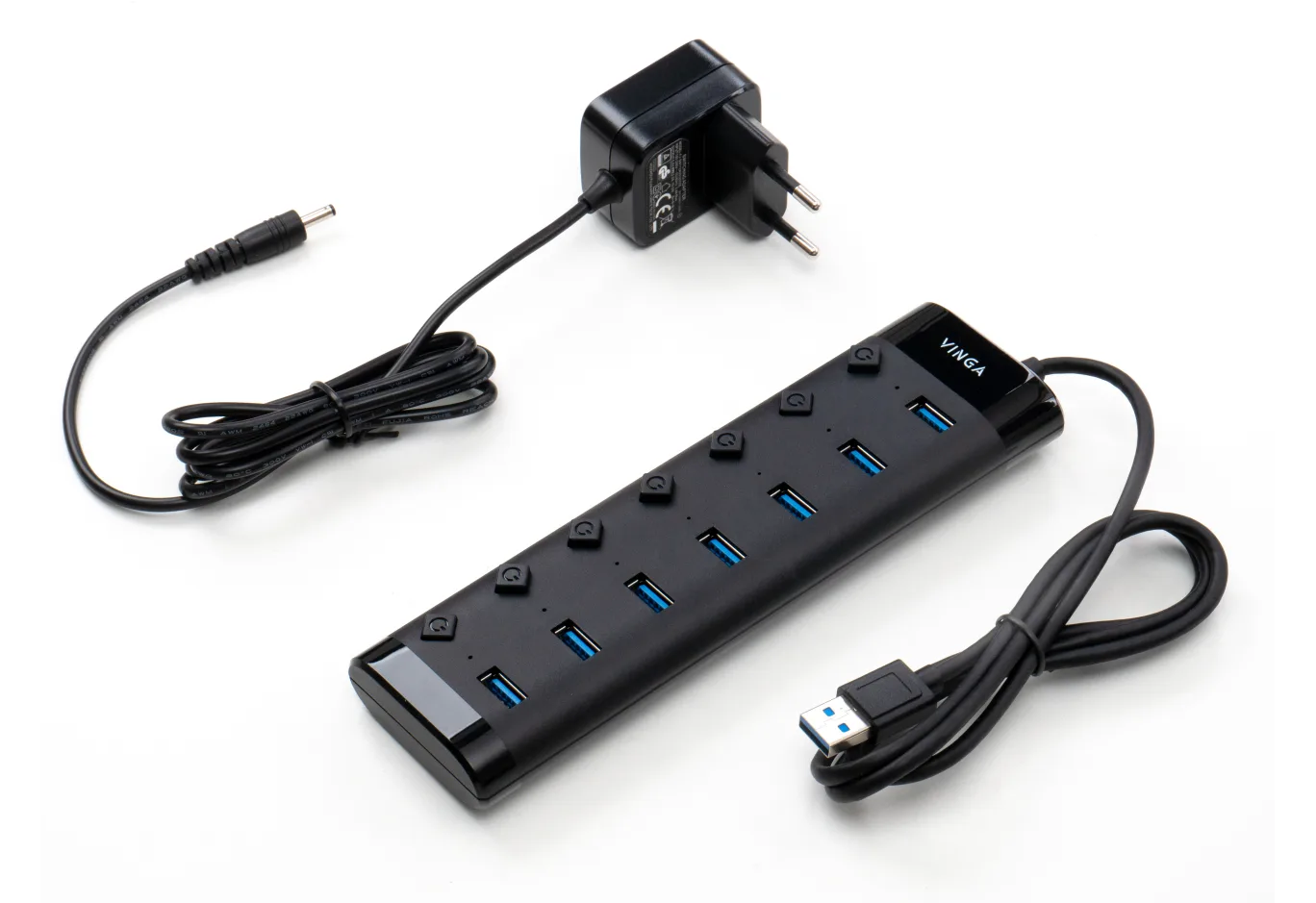 Hub Vinga USB3.0 to 7*USB3.0 1m cable with Switch and Power Adapter (VHA3A7B)