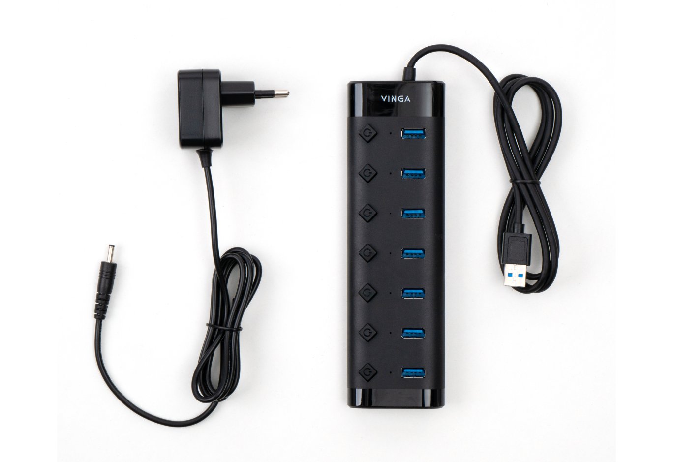 Hub Vinga USB3.0 to 7*USB3.0 1m cable with Switch and Power Adapter (VHA3A7B)