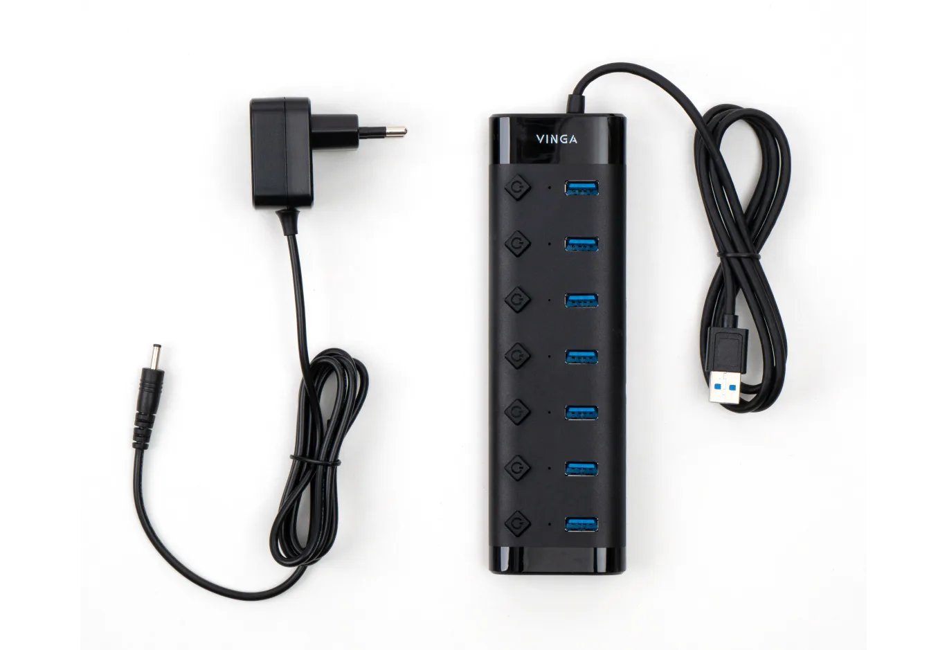 Hub Vinga USB3.0 to 7*USB3.0 1m cable with Switch and Power Adapter (VHA3A7B)