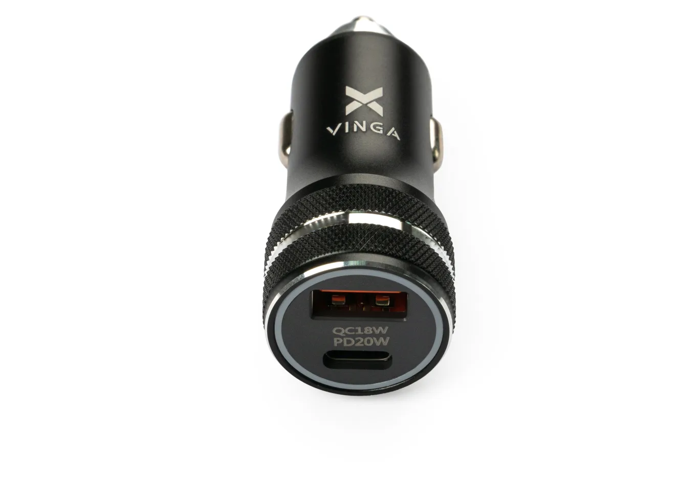 Зарядний пристрій Vinga QC3.0 + PD Quick Car Charger aluminium 36W Max black (VCCQPAC)