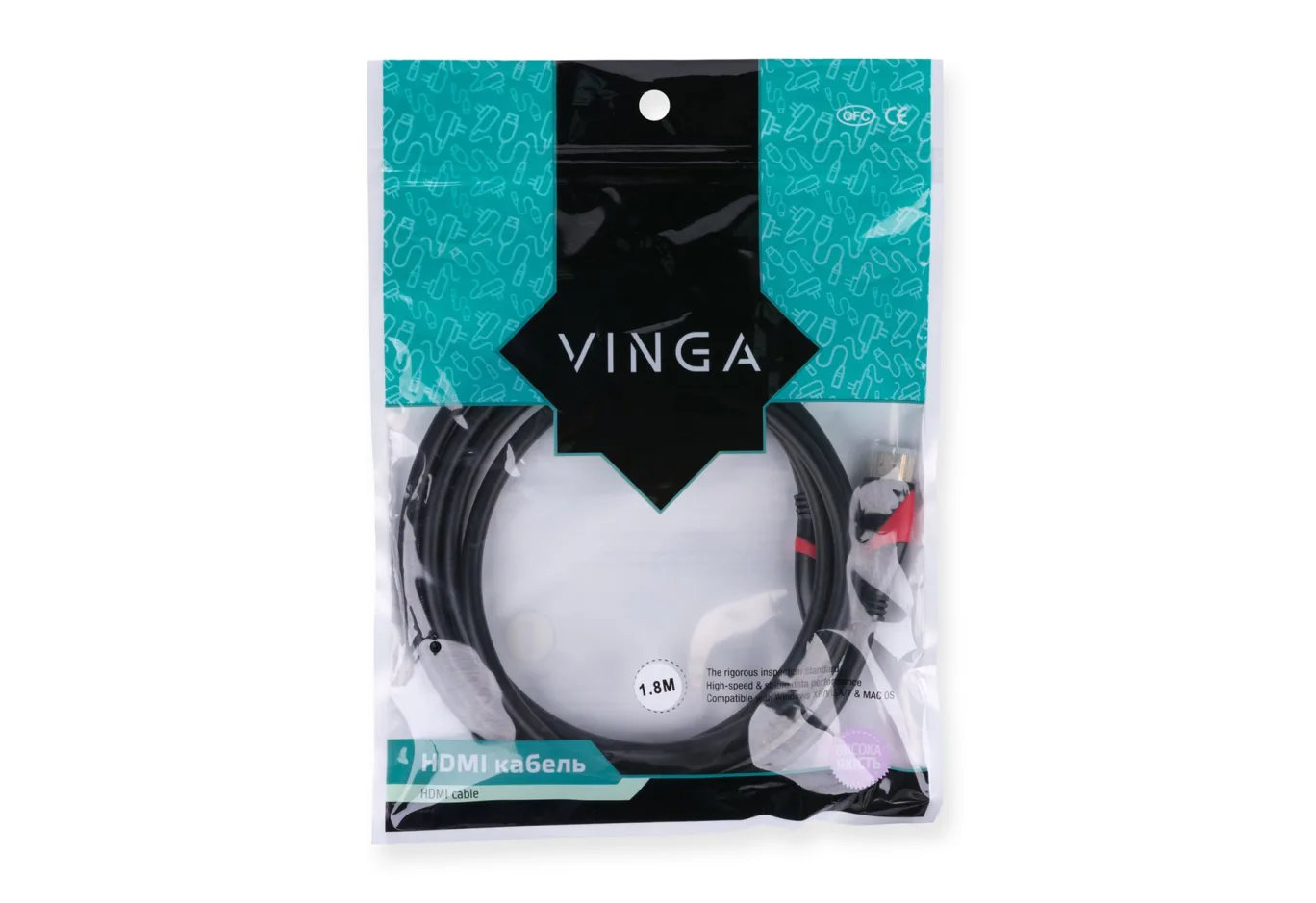 Кабель мультимедійний HDMI M to HDMI M 1.8m Vinga (HDMI02-1.8)