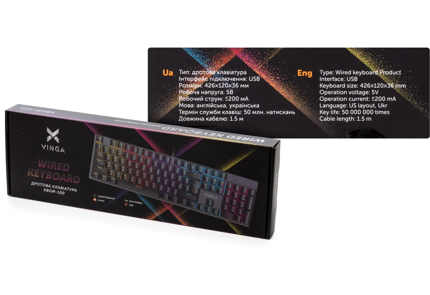 Keyboard Vinga KBGM-100 LED Blue Switch USB Black (KBGM-100 Black)