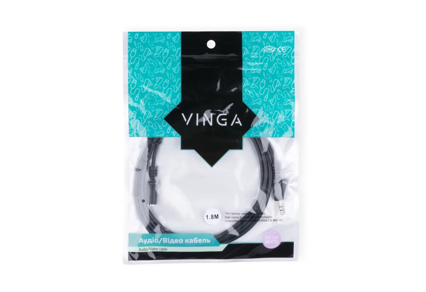 Кабель мультимедійний 3.5mm M to 3.5mm F 1.8m Vinga (3.5STMF01-1.8)