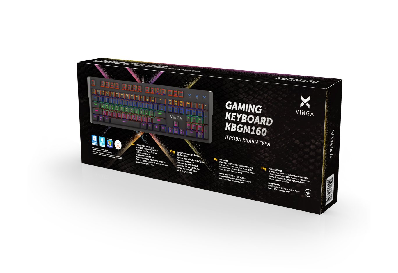 Клавіатура Vinga KBGM160 LED Outemu Blue USB Black (KBGM160 Black)