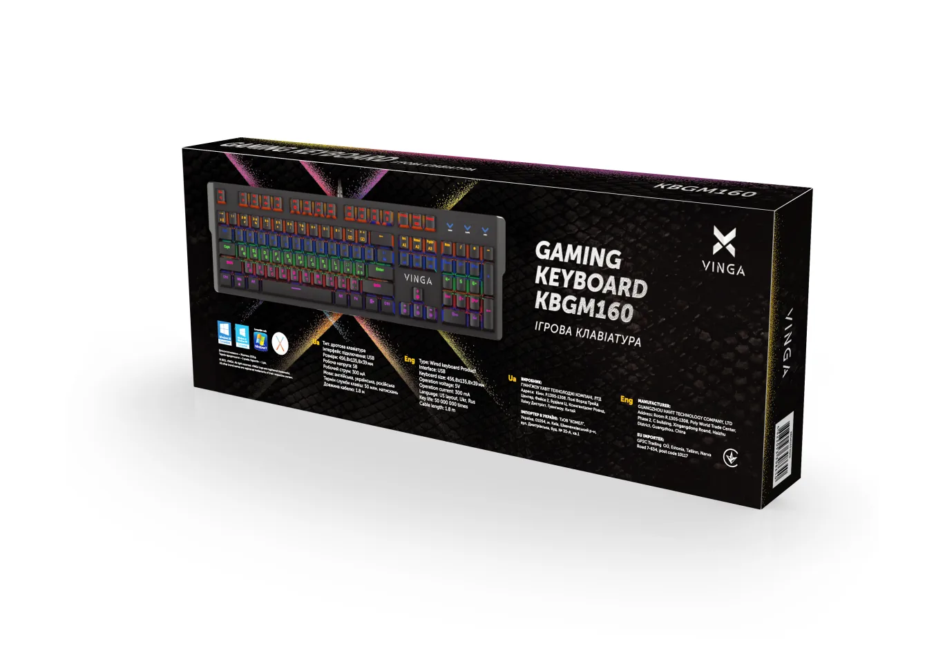 Keyboard Vinga KBGM160 LED Outemu Blue USB Black (KBGM160 Black)