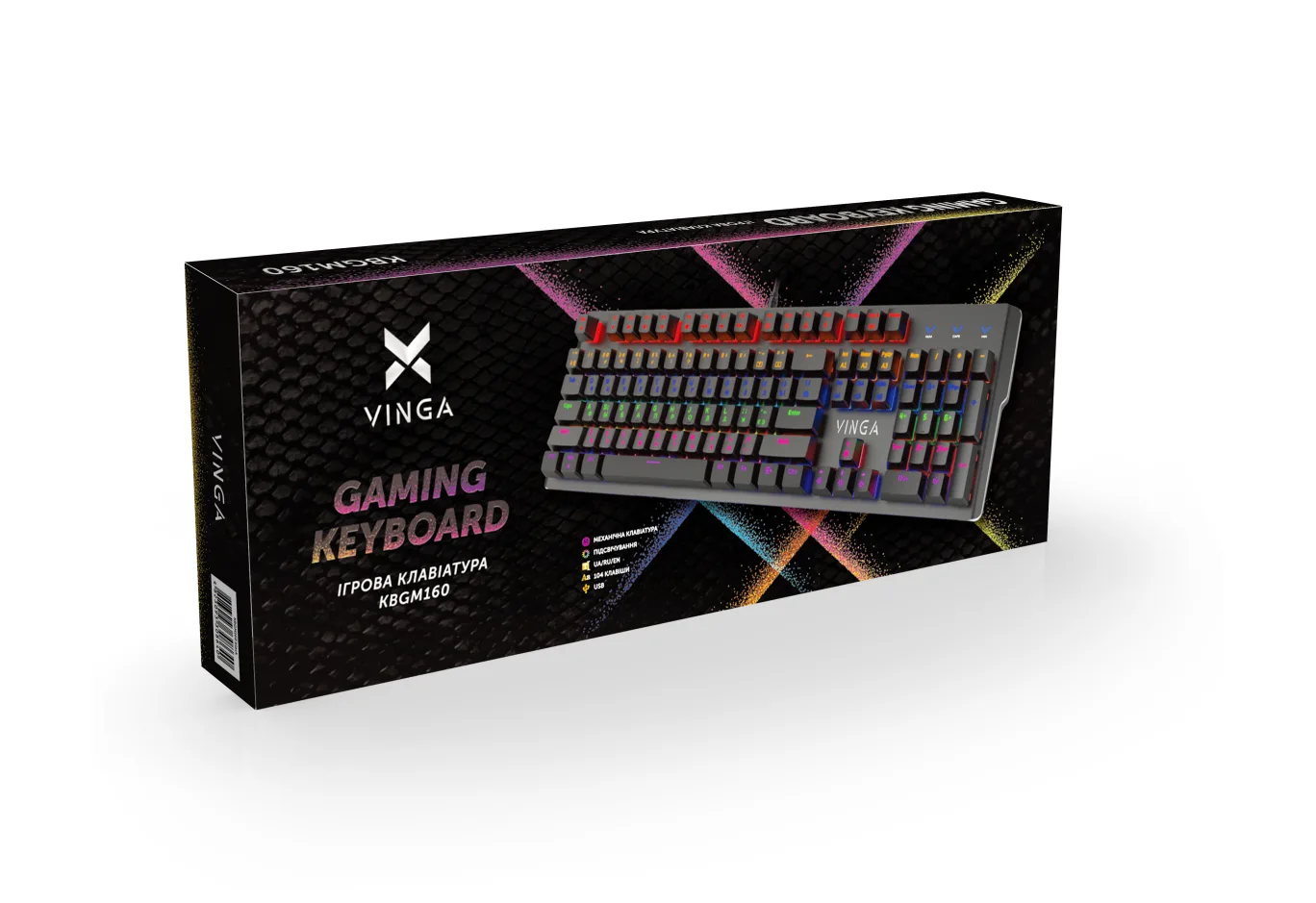 Keyboard Vinga KBGM160 LED Outemu Blue USB Black (KBGM160 Black)