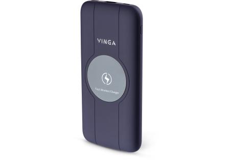 Батарея універсальна Vinga 10000 mAh Wireless QC3.0 PD soft touch purple (BTPB3510WLROP)