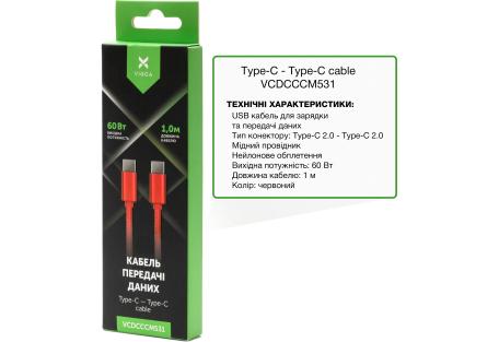 Дата кабель USB-C to USB-C 1.0m 60W Nylon Red Vinga (VCDCCCM531)