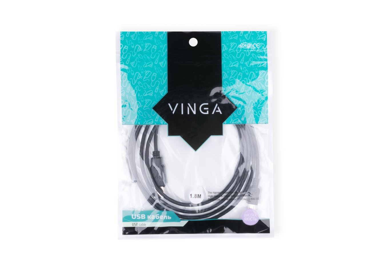 Дата кабель USB 2.0 AM to Micro 5P 1.8m Vinga (USBAMmicro01-1.8)