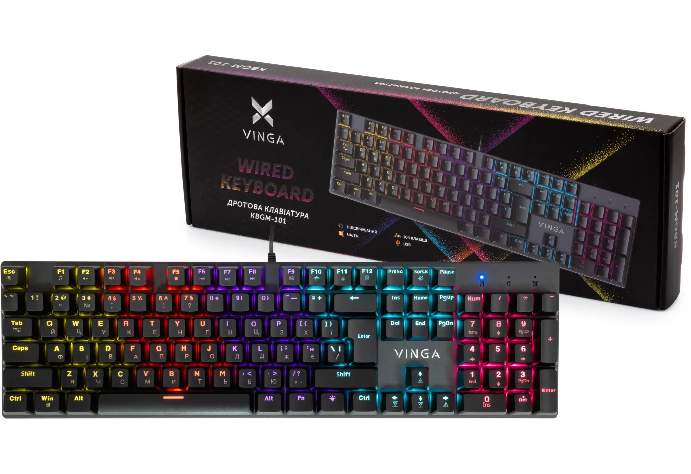 Keyboard Vinga KBGM-101 LED Red Switch USB Black (KBGM-101 Black)