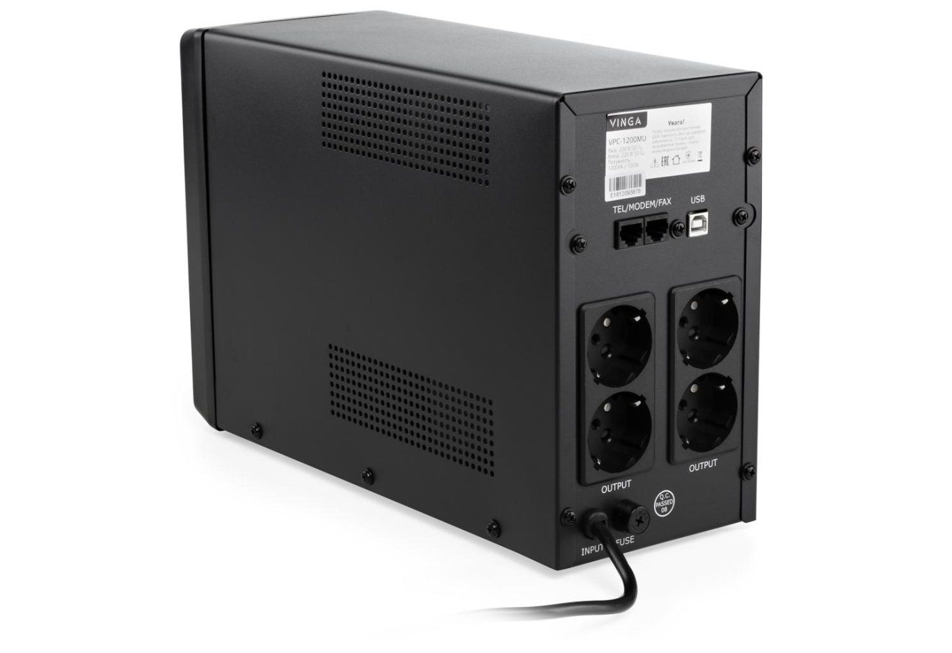Пристрій безперебійного живлення Vinga LCD 1200VA metal case with USB (VPC-1200MU)