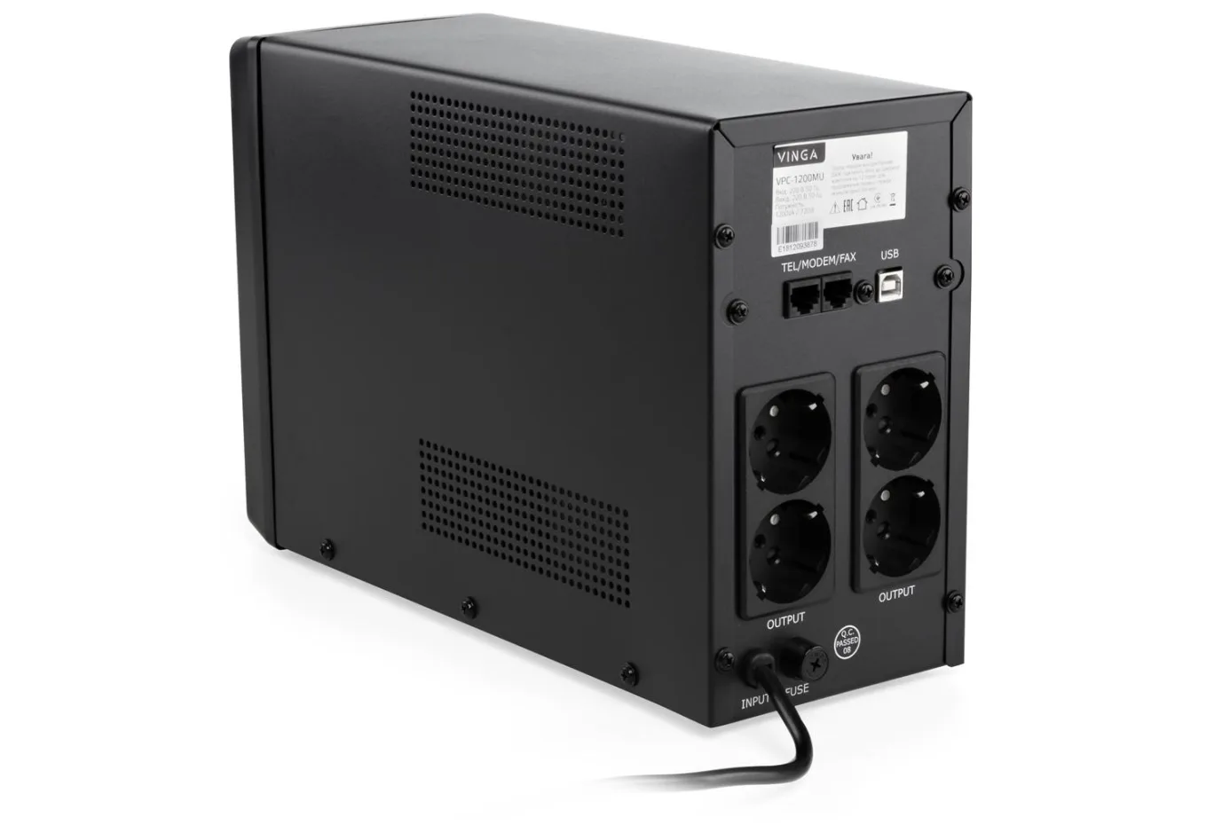 Пристрій безперебійного живлення Vinga LCD 1200VA metal case with USB (VPC-1200MU)