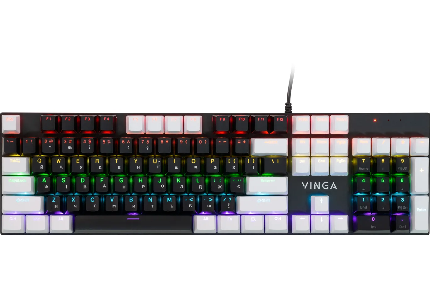 Keyboard Vinga KBGM-095 LED Brown Switch USB White/Black (KBGM-095BR White/Black)