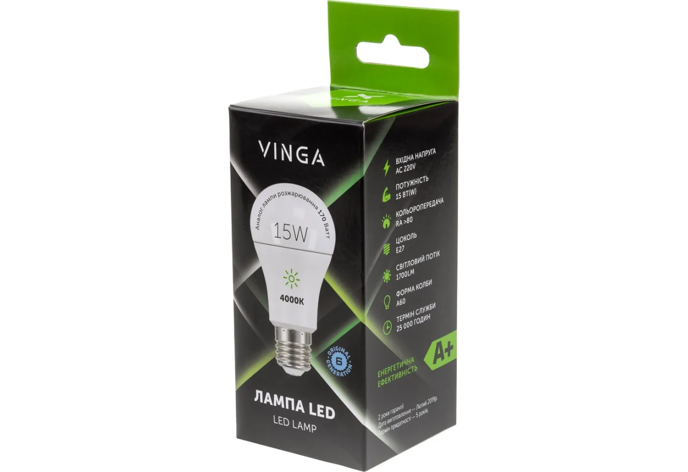 Лампочка Vinga VL-A60E27-154L-HLE