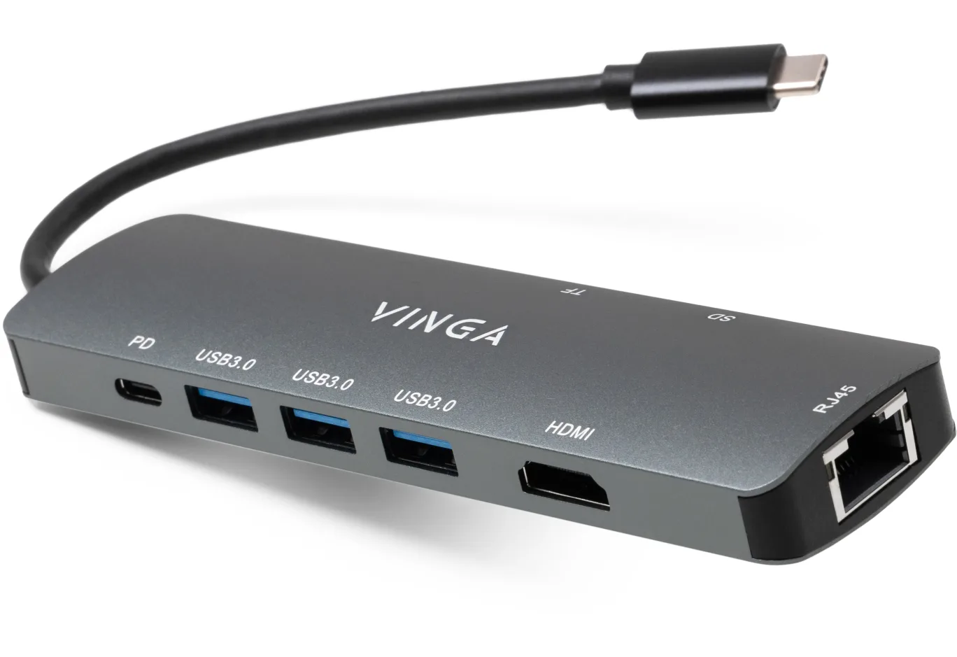 Концентратор Vinga USB-C 3.1 to HDMI+RJ45_1Gbps+3xUSB3.0+SD/TF+PD100W (VHYC8)